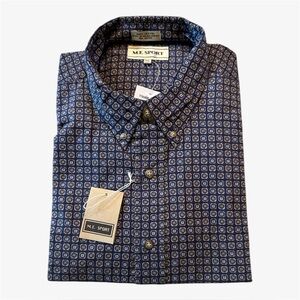 ME Sport Men’s Navy Blue And Khaki Button Up Shirt 100% Cotton XL New